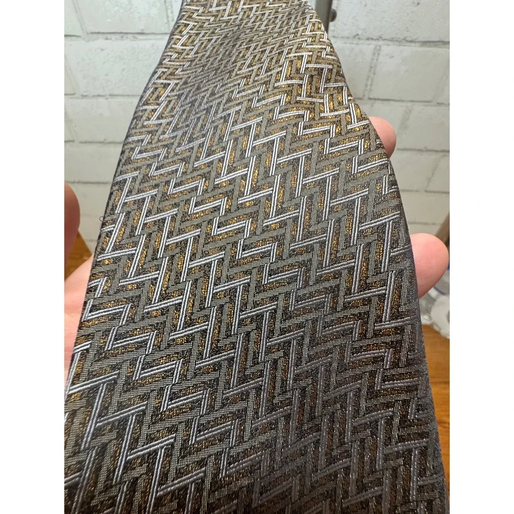 Robert Talbott Best of Class Nordstrom Silk Tie Geometric Gold Silver Grey USA - Picture 2 of 6
